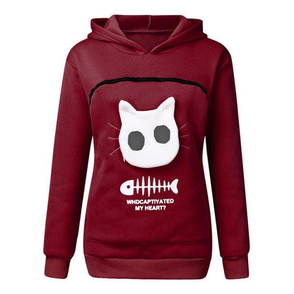 Cheky - Women Hoodie Sweatshirt With Cat Pet Pocket Design Long Sleeve Sweater Cat Outfit