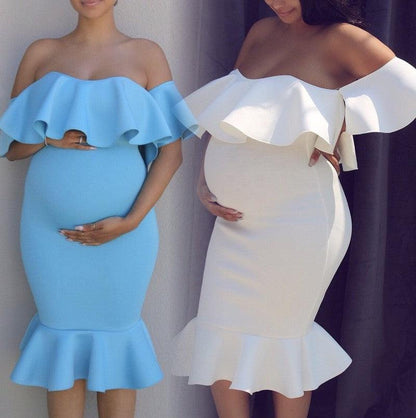 Cheky - Women Elastic Pregnant Women Ruffles Dress