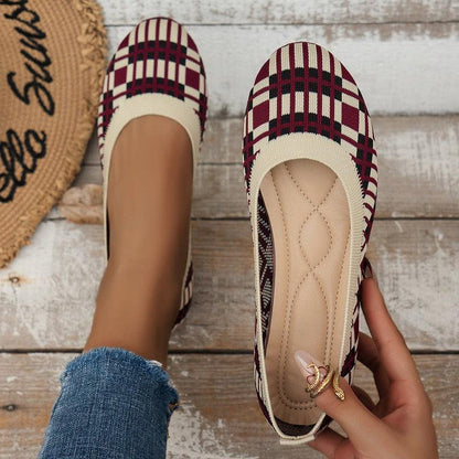 Cheky - Fashion Plaid Print Flats Shoes New Fashion Casual Breathable Slip On Round-toe Mesh Shoes For Women