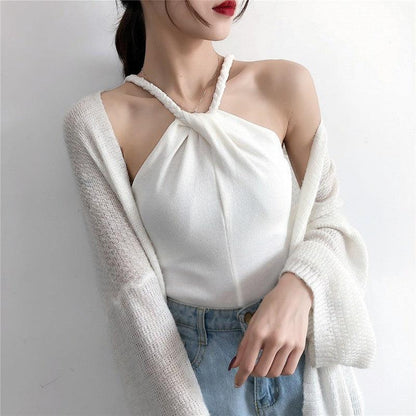 Cheky - Off-the-shoulder Knitted Camisole Women's New Sexy Outer Wear