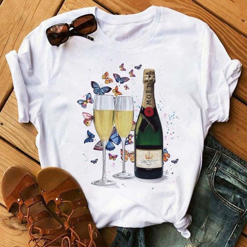 Cheky - T-shirt Kawaii Rose Gold Wine Glass