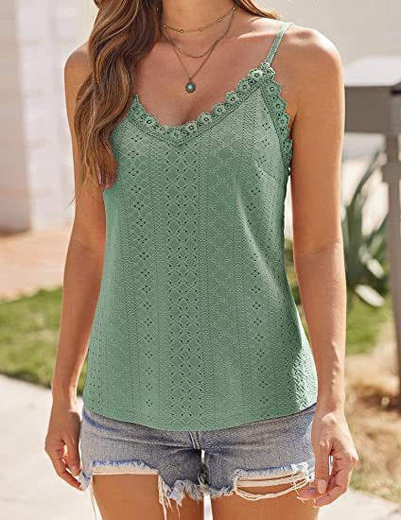 Cheky - Solid Color Hollow Lace Strappy T-shirt