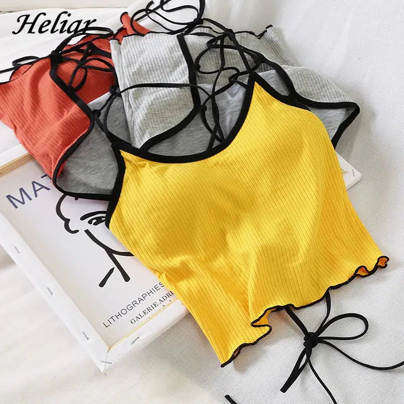 Cheky - Tops Women Halter Backless Bandage Sexy Crop Tops Women Cotton Seamless Underwear Padded Tank Crop Top