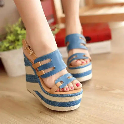 Cheky - High heels sandals striped Straw shoes Casual