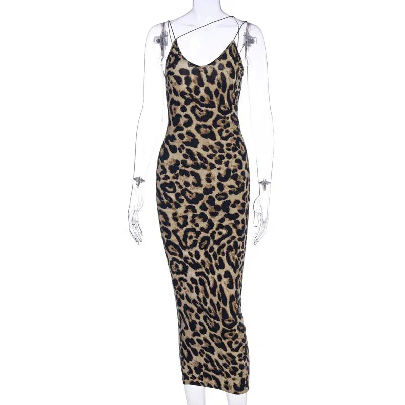 Cheky - leopard print sleeveless V-neck sexy midi dress spring women fashion streetwear Christmas party outfits