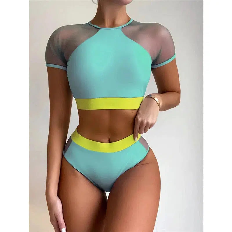 Cheky - 2022 Sexy Long Sleeve Bikinis Women Swimsuit Green Leaves Print Bathing Suits Beachwear Brazilian Bikini Set Biquini Female