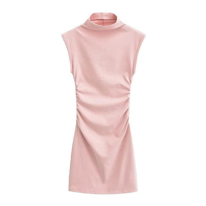 Cheky - Summer New Slim Sleeveless Tight Half Turtleneck Dress Women