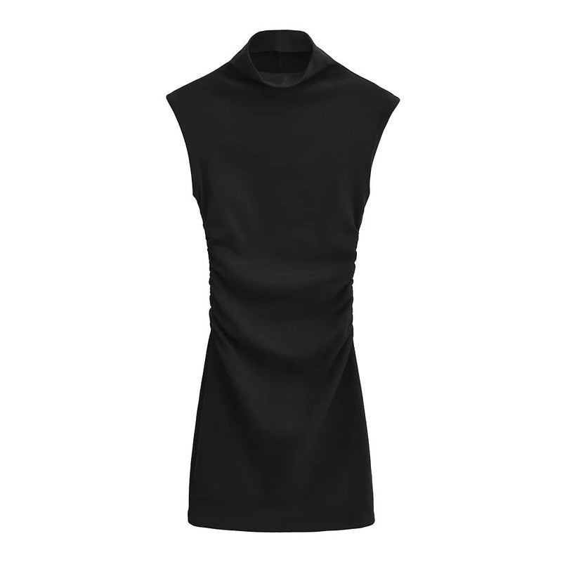 Cheky - Summer New Slim Sleeveless Tight Half Turtleneck Dress Women