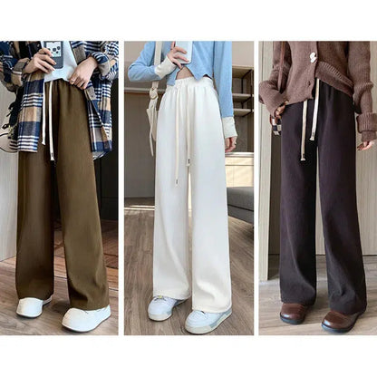 Cheky - Women Long Pants Spring Autumn Women Elastic Waist Stright Long Wide leg pants 2023 Casual Female Long Pants Trousers