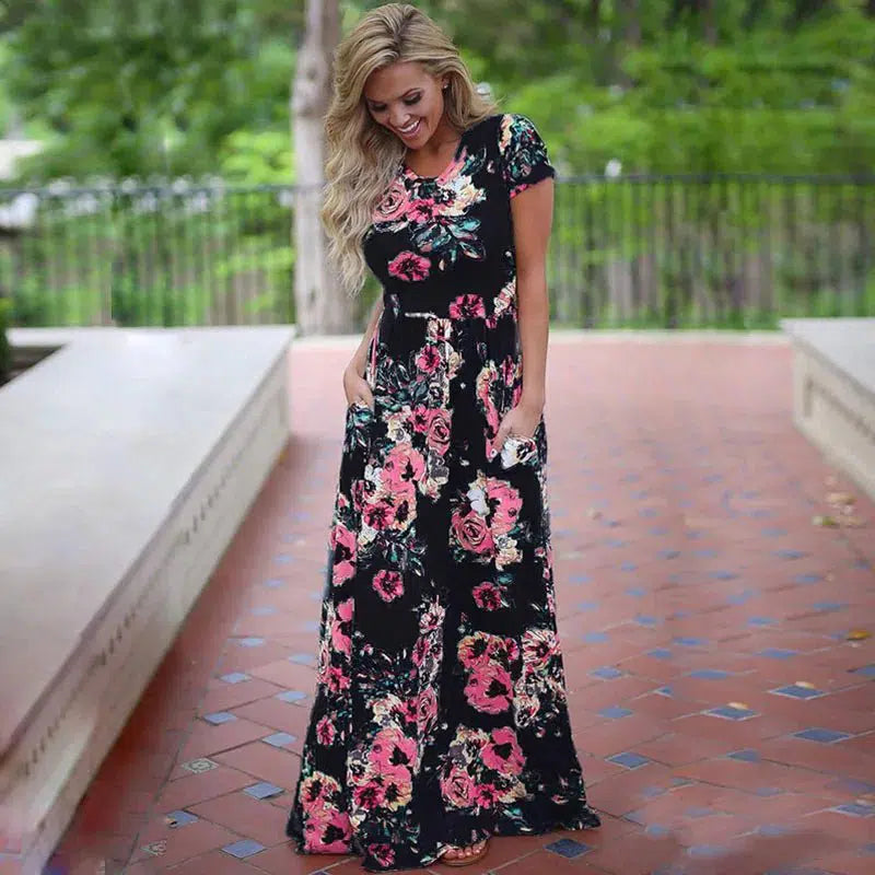 Cheky - Pink Floral Boho Maxi Dress - Summer 2022 Beach Party Wear