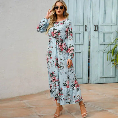 Cheky - 2023 Sping Summer Bohemian Women Maxi Dress Casual Long Sleeve High Waist Beach Woman Chiffon Dresses Floral Vestidoes Mujer New