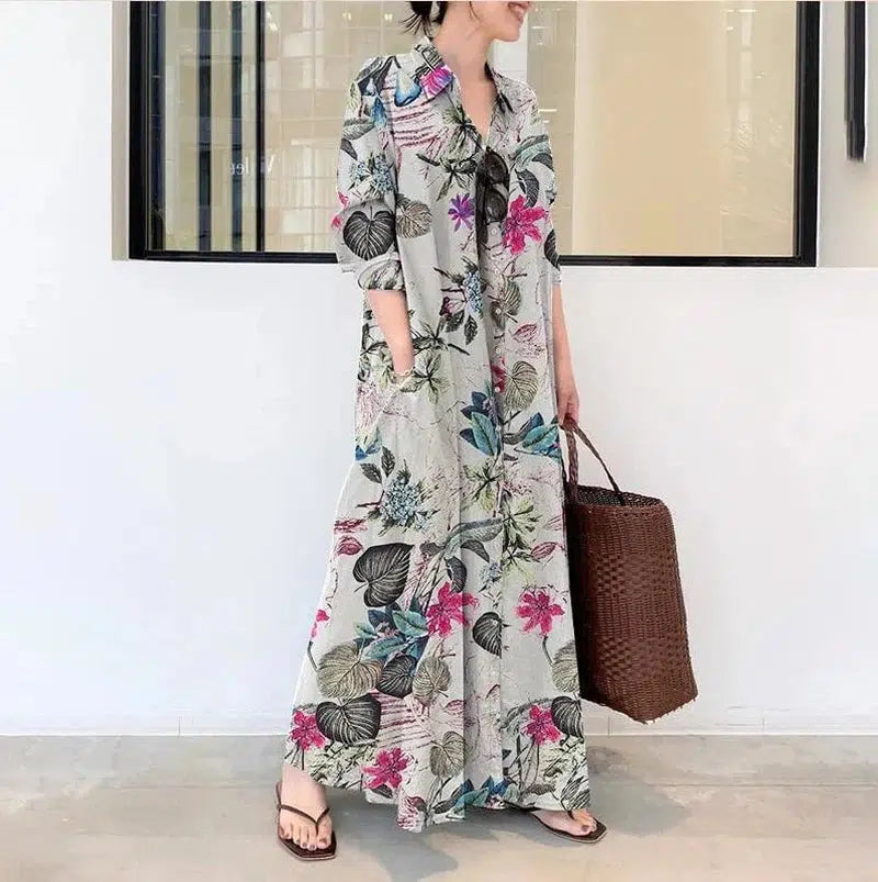 Cheky - Plus Size Cotton Linen Maxi Dress - Summer 2023 Casual Wear