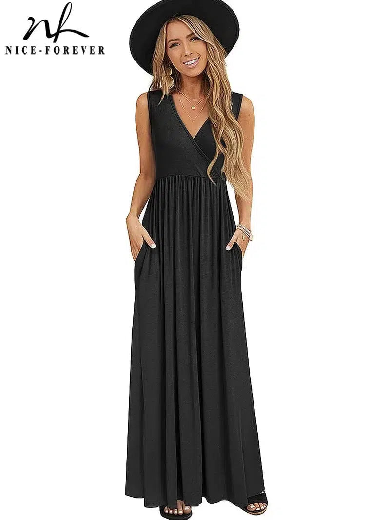 Cheky - Casual Dresses V-neck Maxi Long Flare