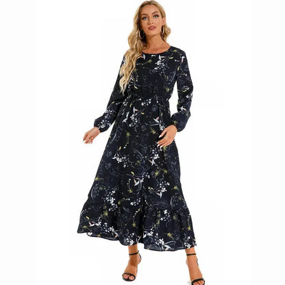 Cheky - 2023 Sping Summer Bohemian Women Maxi Dress Casual Long Sleeve High Waist Beach Woman Chiffon Dresses Floral Vestidoes Mujer New