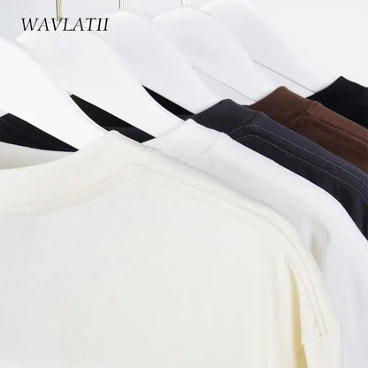 Cheky - WAVLATII Oversized Summer T shirts for Women Men Brown Casual Female Korean Streetwear Tees Unisex Basic Solid Young Cool Tops