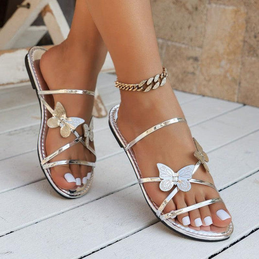 Cheky - New Fashion Butterfly Cross-strap Sandals Summer Beach Shoes For Women Casual Low Heel Flat Slides Slippers