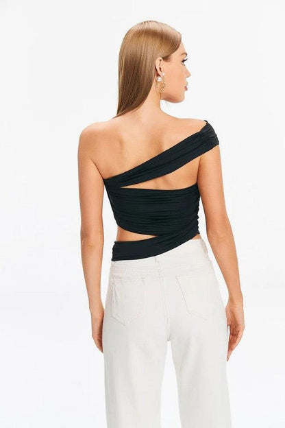 Cheky - New Sexy Slim Vest Pleated Oblique Shoulder Strap