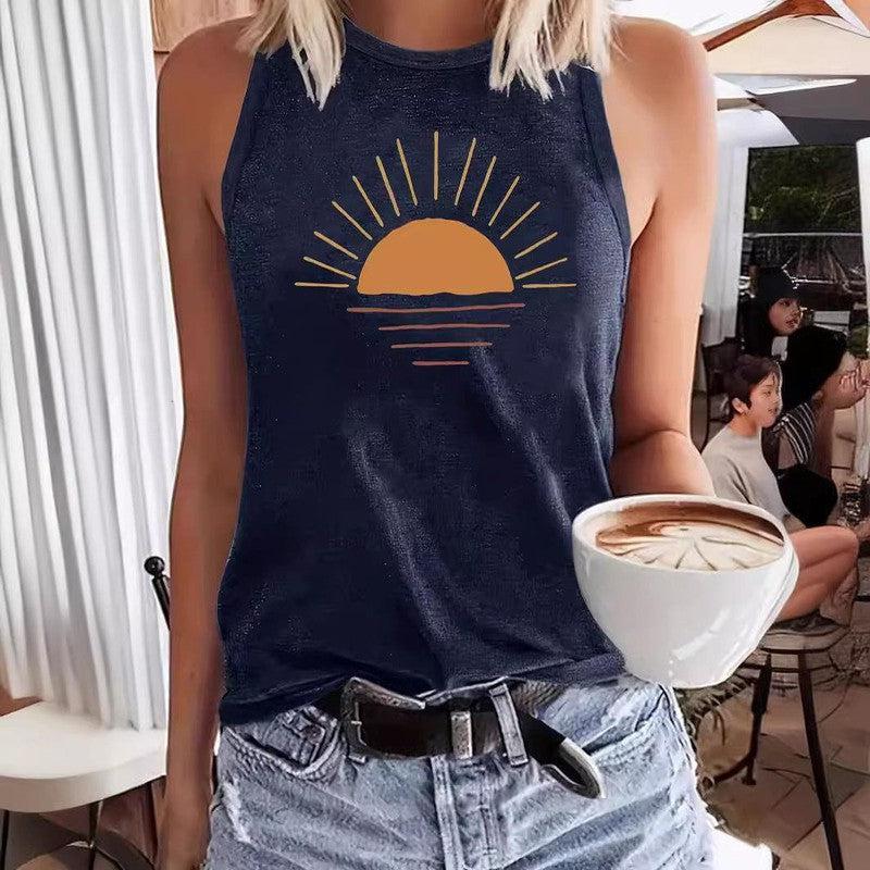 Cheky - Sunrise Printed Round Neck Vest Spring And Summer Casual Sleeveless