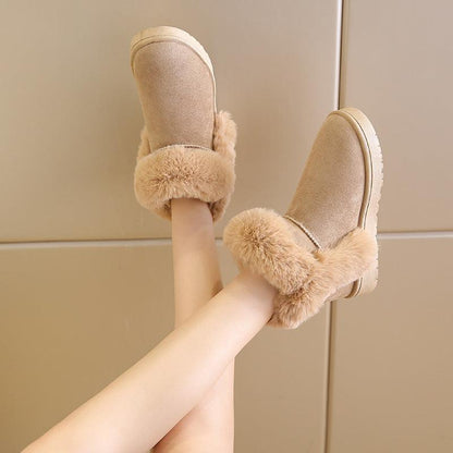 Cheky - Snow Boots For Women Students Winter Warm Slip On Fluffy Platform Comfy Fleece Ankle Boots Non-slip Plush Cotton Shoes