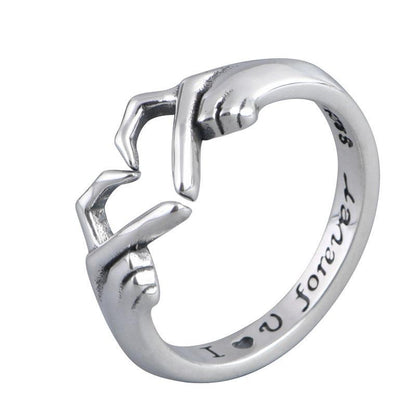 Cheky - Romantic Heart Hand Hug Fashion Ring For Women Couple Jewelry Silver Color Punk Gesture Wedding Men Finger Accessories Gifts