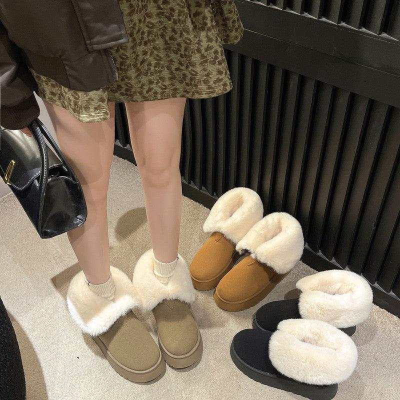 Cheky - Winter Warm Snow Boots New Fashion Foldable Fleece Cotton Shoes For Women Plus Velvet And Thickened Plush Ankle Boots