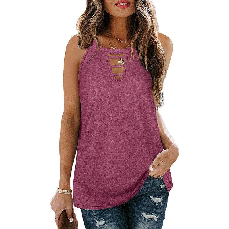 Cheky - Hollow Sleeveless Casual Vest Tshirt Women