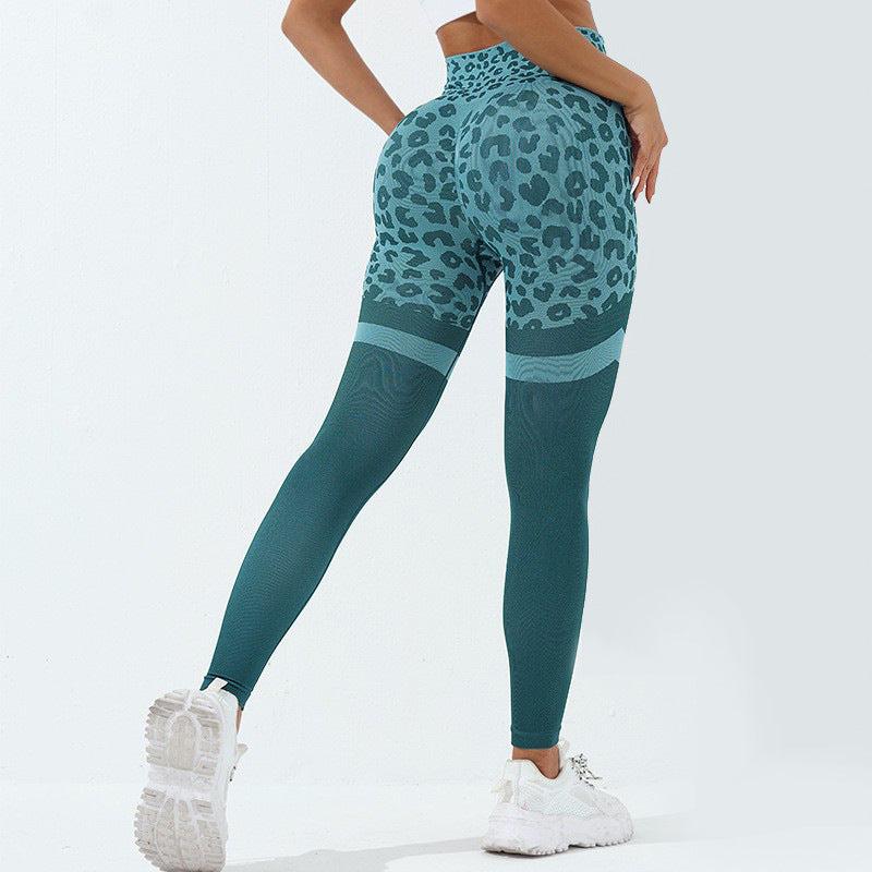 Cheky - Leopard Print Fitness Pants For Women High Waist Butt Lifting Seamless Leggings Elastic Running Sport Training Yoga Pants Gym Outfits Clothing