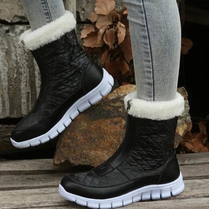 Cheky - Black Boots For Women Shoes Winter Push Warm Combat Boots With Front Zipper