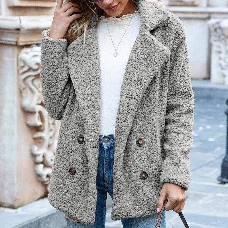 Cheky - Button lapel loose sweater cardigan sheep cake wool coat