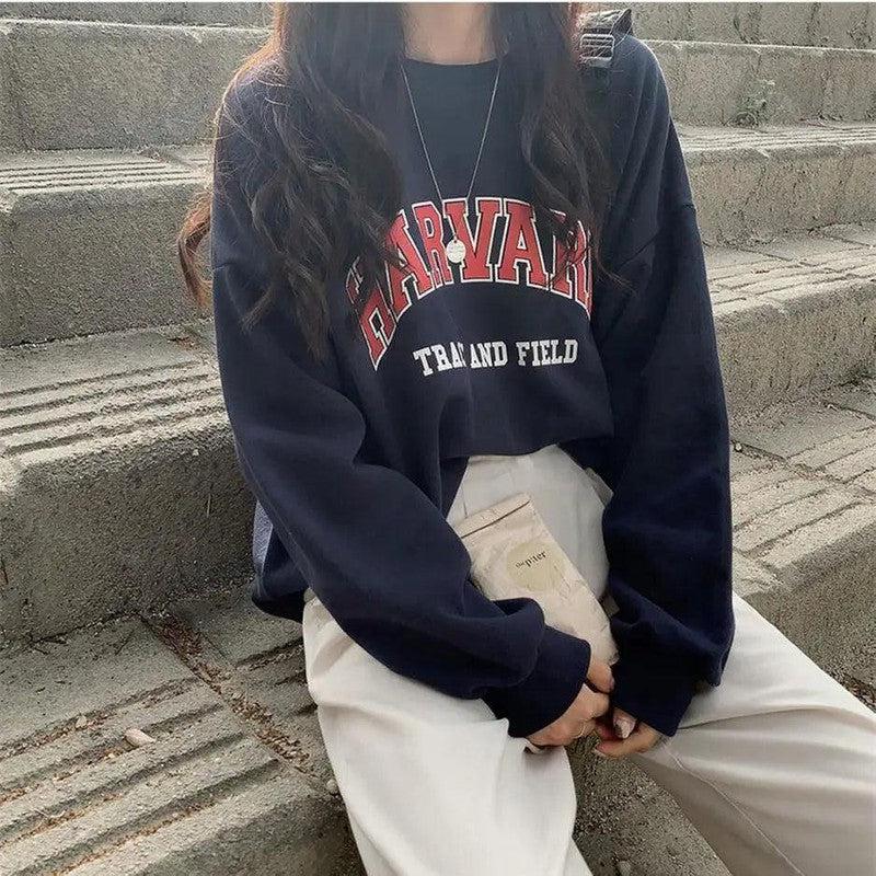 Cheky - College Style Letter Print Loose Round Neck Pullover And