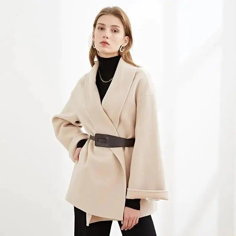 Cheky - Double sided cashmere coat with wool belt