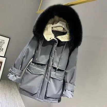 Cheky - Fashion Hooded Faux Fur Collar Women's Clothing Big Pocket