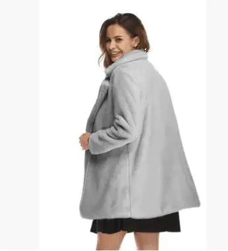 Cheky - Faux Fur Coat Women Long Sleeve Warm Thick Wave Jackets Plus