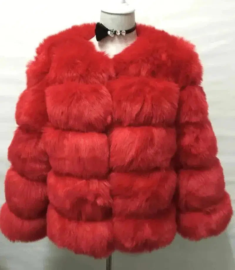 Cheky - fur imitation fur coat women's short long-sleeved