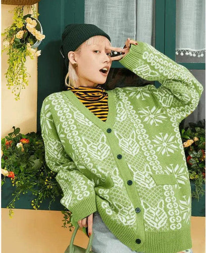 Cheky - Green V-neck Sweater