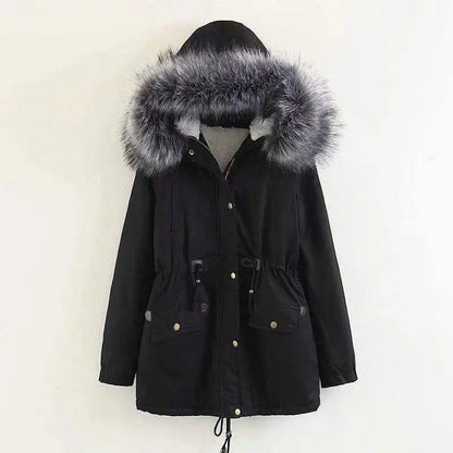 Cheky - Hooded large fur collar plus fleece coat