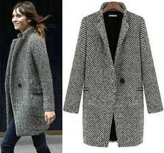 Cheky - Houndstooth coat trench coat in the long section