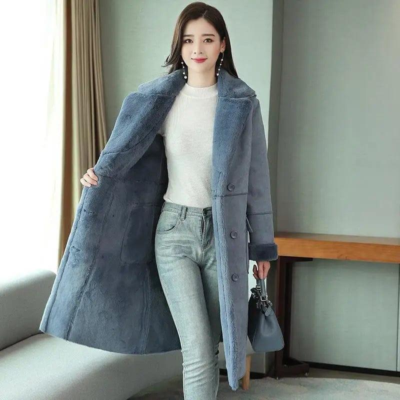 Cheky - Korean style loose fur coat mid-length deerskin cotton