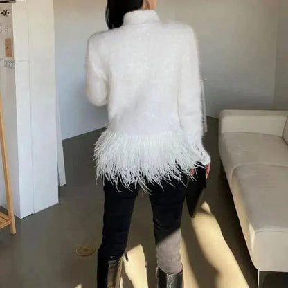 Cheky - Lapel Long Sleeve Slim Double Breasted Tassel Coat Women