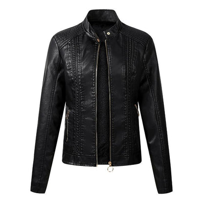 Cheky - Long Sleeve Ladies Leather Jacket Pu Leather Women Short