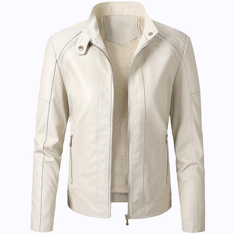 Cheky - Long Sleeve Ladies Leather Jacket Pu Leather Women Short