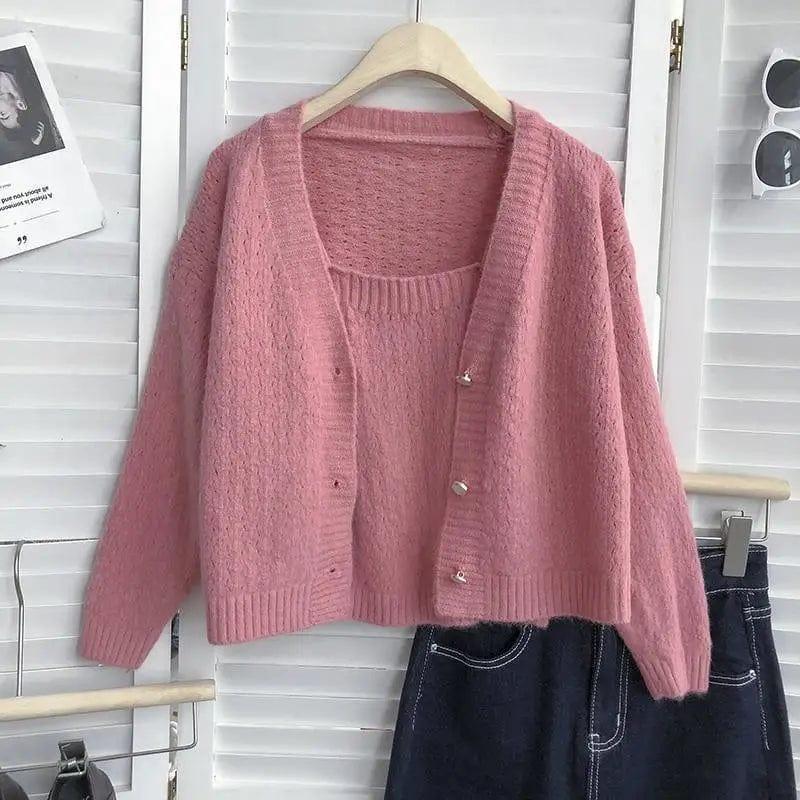 Cheky - Loose Single-breasted V-neck Long-sleeved Knit Cardigan Is