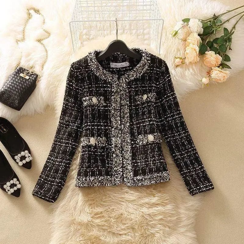 Cheky - Temperament Celebrity Long Sleeve Tweed Slim Fitting Jacket