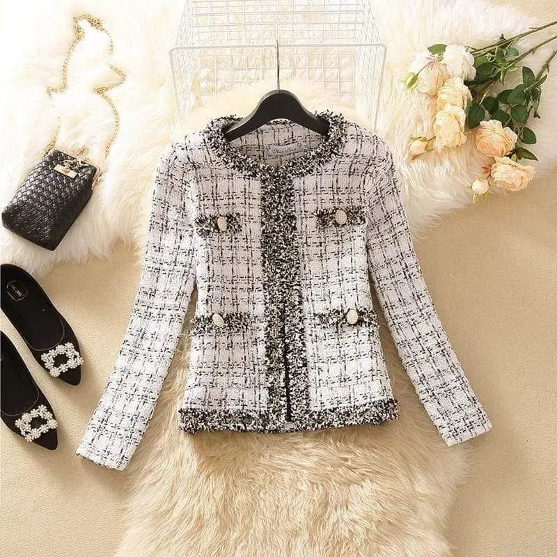 Cheky - Temperament Celebrity Long Sleeve Tweed Slim Fitting Jacket