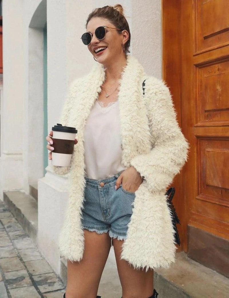 Cheky - Mid-length faux fur fur long-sleeved jacket