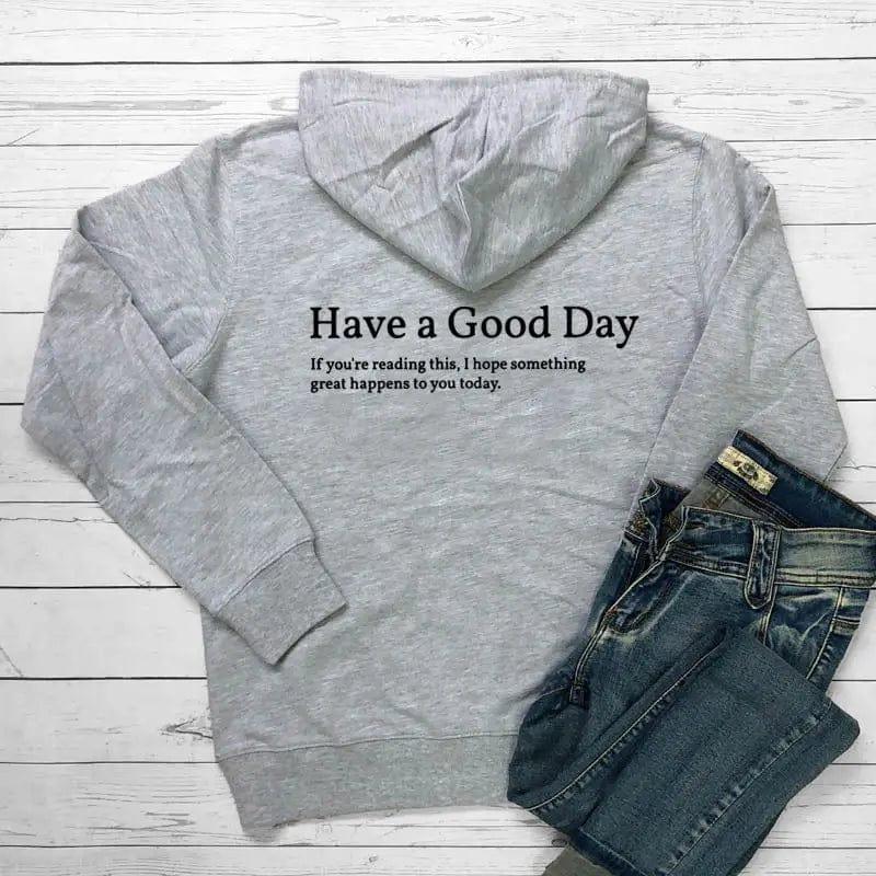 Cheky - Minimalist Have A Good Day Printed Back Casual Hooded Pocket Sweater