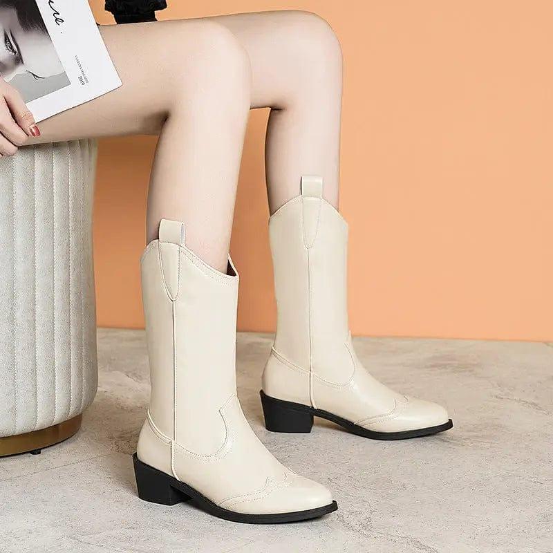 Cheky - new Autumn Fashion Mid-calf Boots For Women Pointed Sleeve Chunky Heel Fashion Boots Female Factory Wholesale