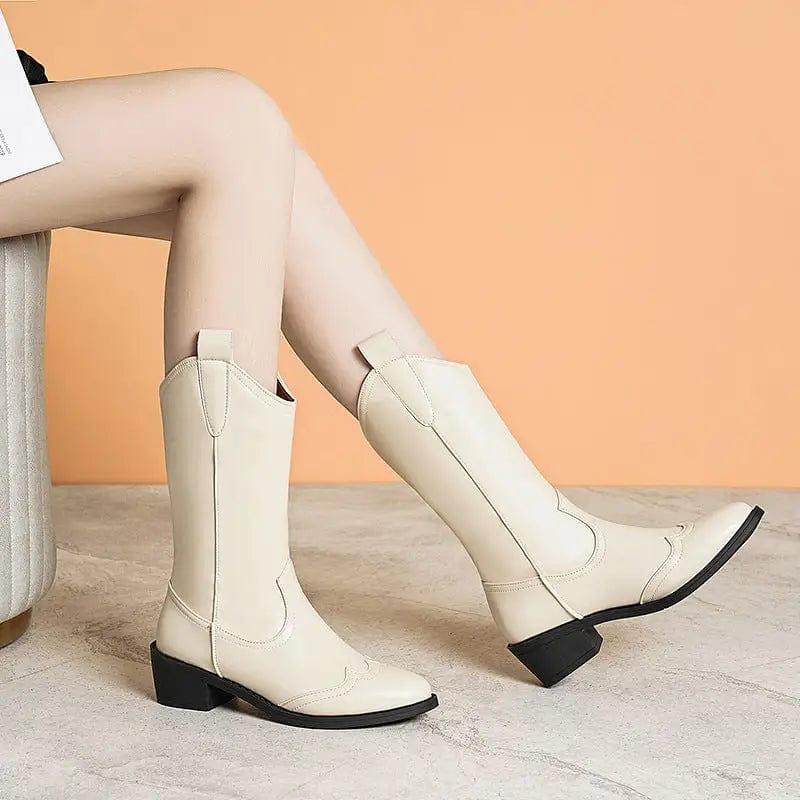 Cheky - new Autumn Fashion Mid-calf Boots For Women Pointed Sleeve Chunky Heel Fashion Boots Female Factory Wholesale