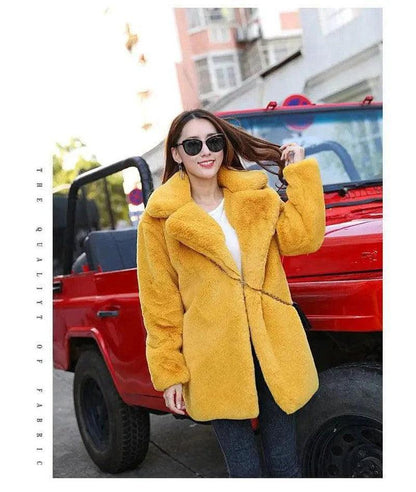 Cheky - New Female Imitation Rabbit Fur Loose Lapel Coat