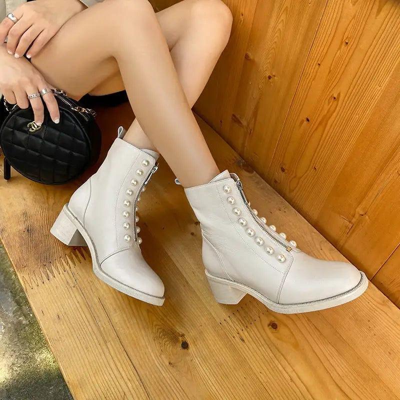 Cheky - New Style Short Boots Women Leather Round Toe